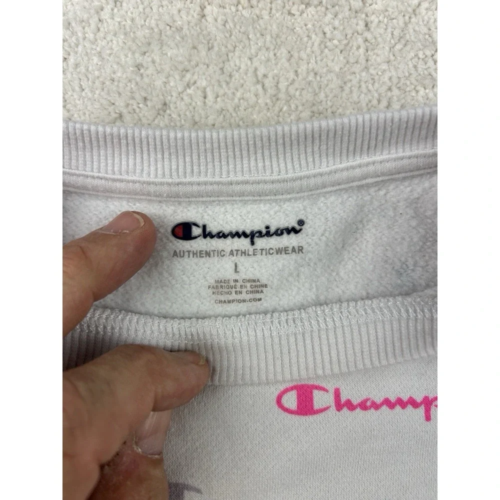 Champion Spell Out Crewneck Sweatshirt Sz L Kids White Multicolor‎ Logo